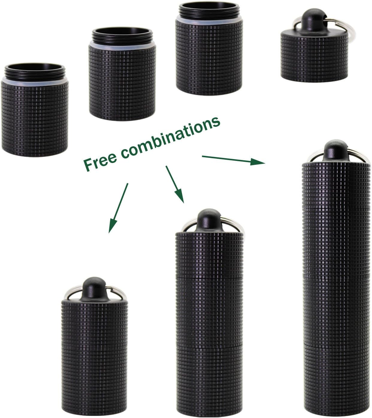 PPFISH Portable Daily Pill Case, 3 Compartments Anti-Skid Aluminum Alloy Waterproof Pill Box Dispenser, Small Pocket Pill Container, Keychain Pill Fob, Travel Pill Holder for Men Women