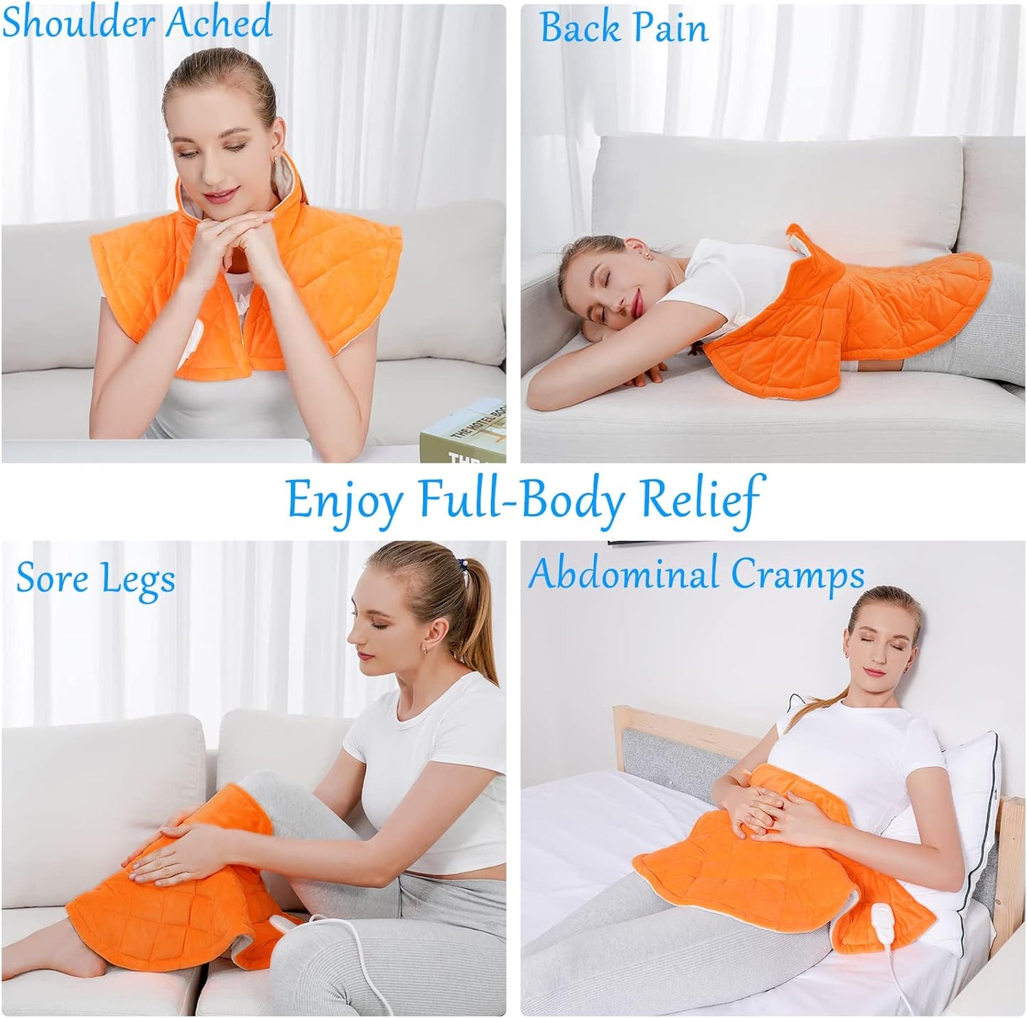 Electric Heating Pad for Neck and Shoulders, Weighted Neck Heating Pad for Pain Relief, 6 Heat Settings Far Infrared Heated Pad with Auto Off (Orange XXL)