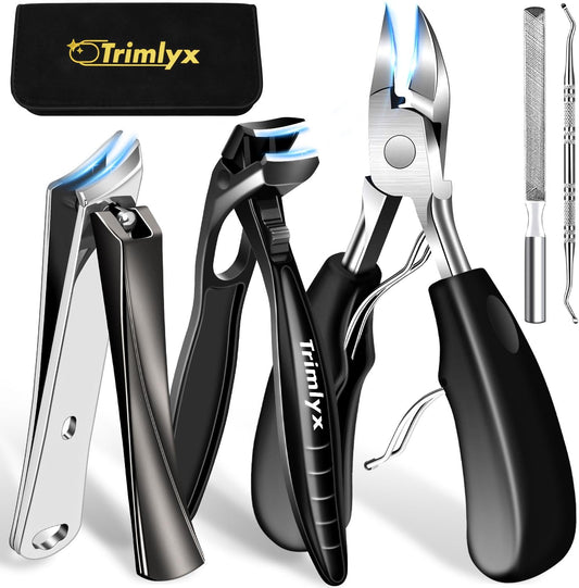 Toenail Clippers for Thick Toenails, Trimlyx Ingrown Toe Nail Clippers for Thick Nails for Seniors, Heavy Duty Nail Clippers for Men, Angled Head Large Toenail Clippers for Seniors 5Pcs