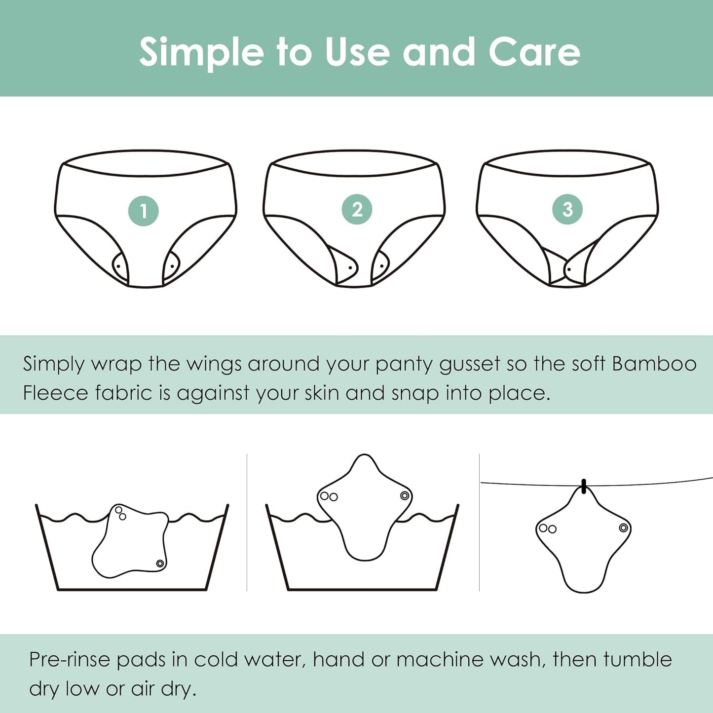 wegreeco 6 Pcs Reusable Menstrual Pads, Ultra Absorbent Cloth Pads for Heavy Flow, Sanitary for Teens, Women, Nonslip, Inner Aqua, Burgundy, Coffe, Rose Gold Outer, XS