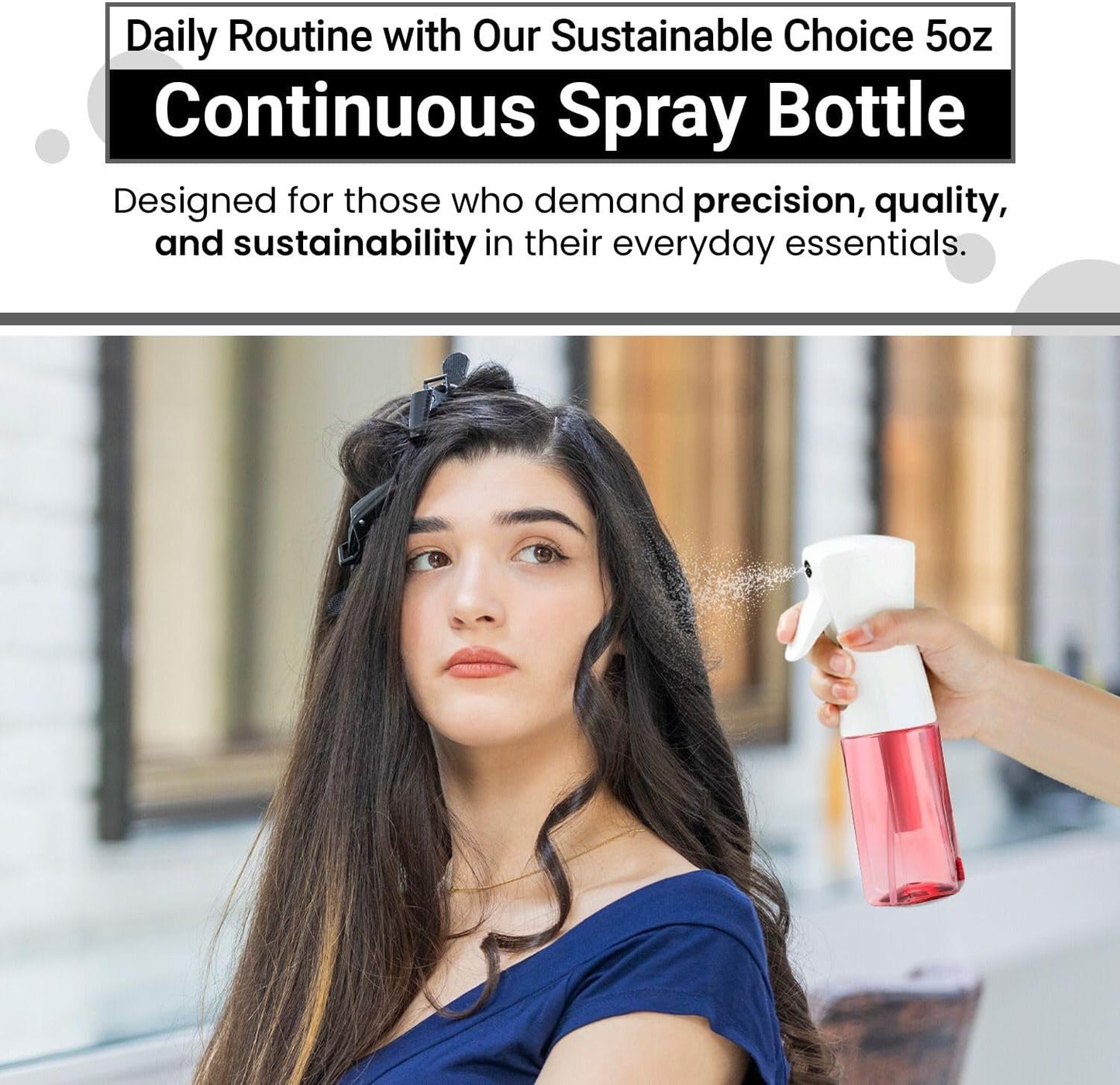Continuous Mist Spray Bottle – Ultra Fine Mist for Hair Styling, Salon Use, and Versatile Applications – Ideal for Plants, Cleaning, and Travel – 5 oz Pink Octagon Shape Empty Bottle