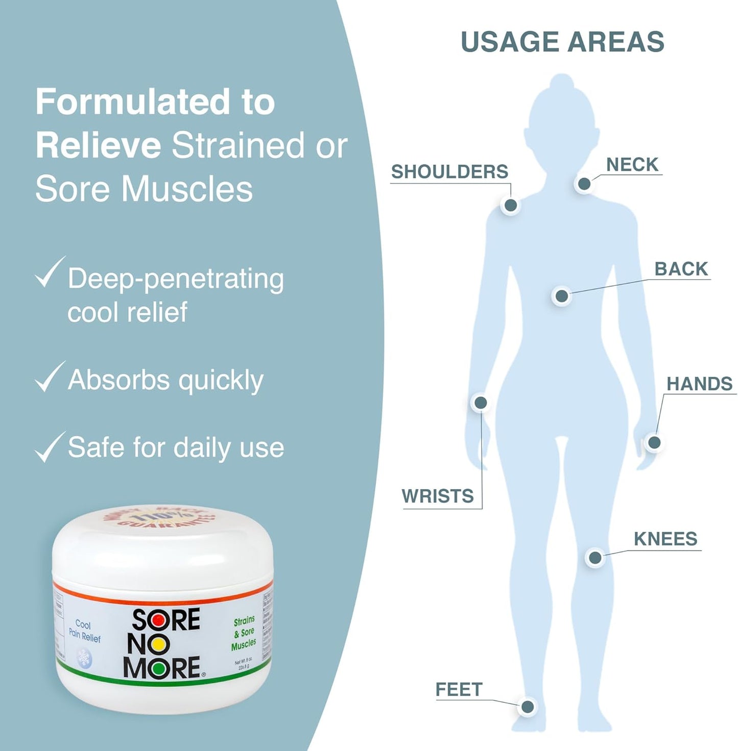 Sore No More Cool Relieving Gel for Aches & Pains in Muscles & Joints associated with Strains, Bruises & Sprains | Absorbs Quickly with a Refreshing Lemon Aroma | 8 oz Jar