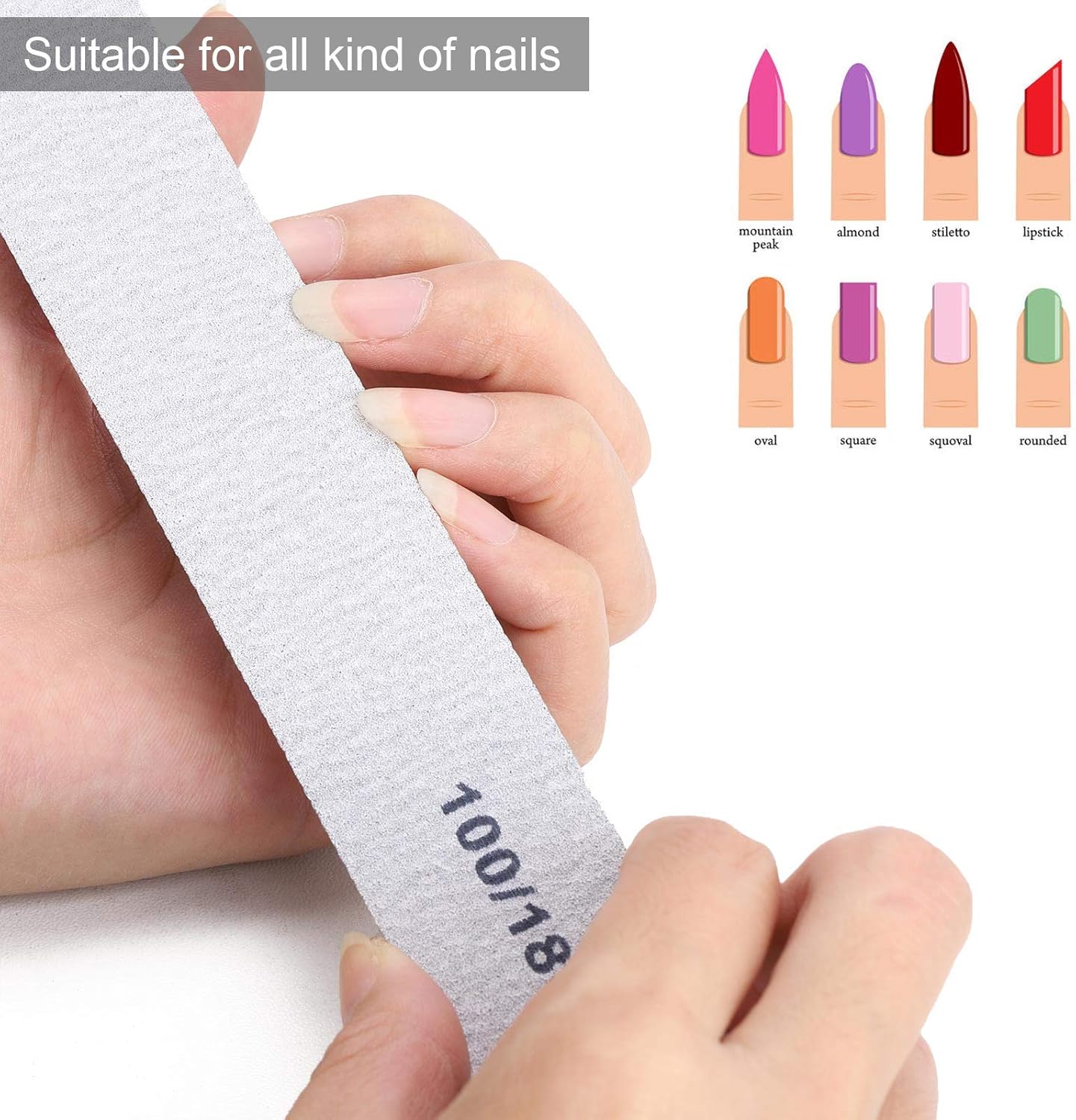 100 Pack Nail Files for Acrylic Nails 100/180 Grit Double Sides Emery Boards Professional Nail Buffering Files