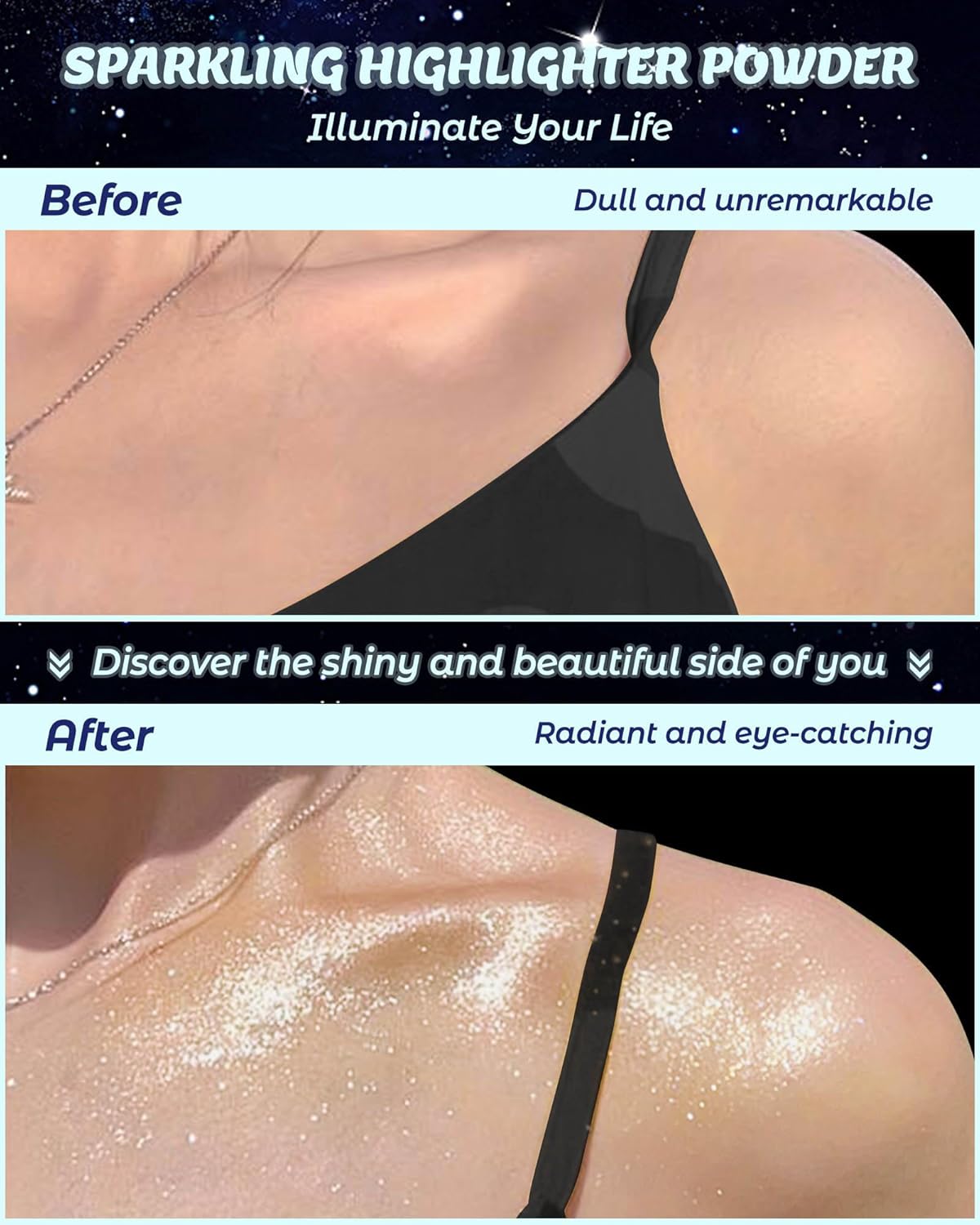 Glitter Air Cushion Highlighter Powder - 3D Contour & Brighten Face, Eyes, Body, Hair | Pearlescent Patting Powder Create a Shimmering Look | Easy-Use & Perfect for Daily & Special Occasions