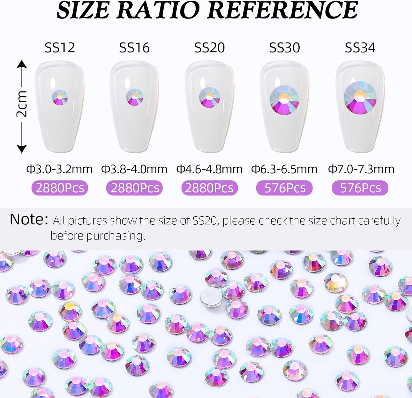 Crystal AB Flatback Rhinestones, Glass Rhinestones for Nail Art and Craft, Glue Fix, Loose Crystal Gemstones(Crystal AB, SS30, 576pcs, 6.4-6.6mm)