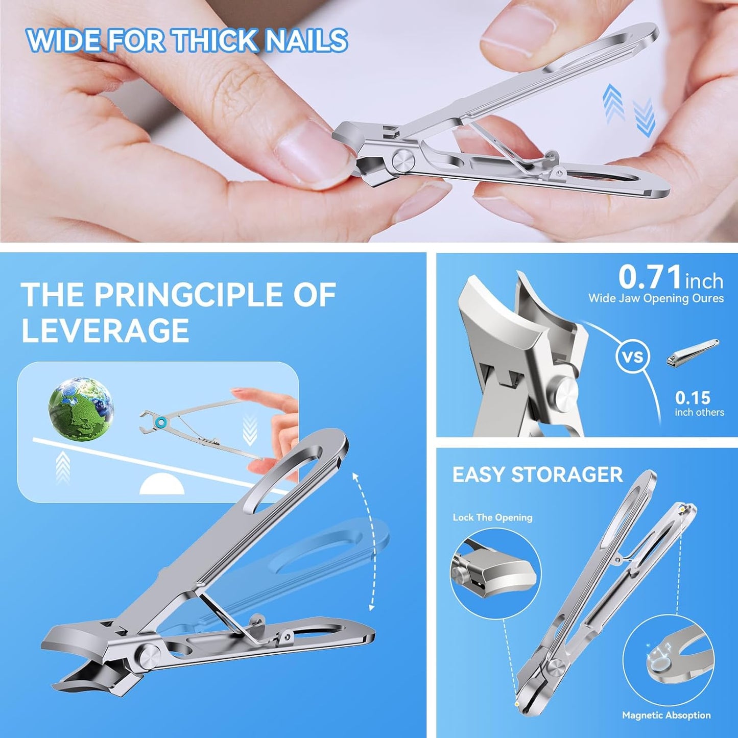 Toenail Clippers for Seniors Thick Toenails, Sharp Toe Nail Clippers Set for Men Women, Heavy Duty Fingernail Clipper Pedicure Tools for Feet, Professional Manicure and Pedicure Kit with Nail Scissors