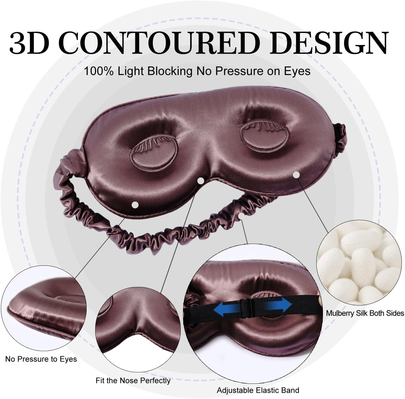 ZIMASILK Adjustable 22 Momme 100% Pure Mulberry Silk Sleep Mask, 3D Contoured Cup Eye Mask for Sleeping, Super Soft Breathable Blindfold, Perfectly Blocks Light for Sleeping. (Plum Wine)