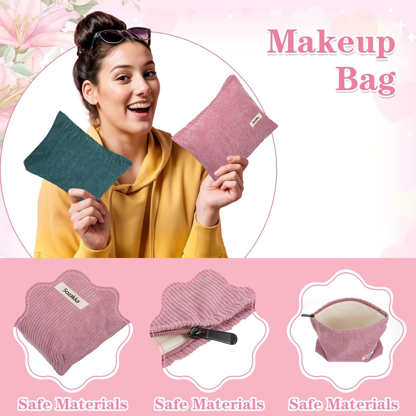 8 Pcs Corduroy Makeup Bags 10 x 7 Inches Cosmetic Bag Large Velvet Travel Aesthetic Pouch Travel Makeup Organizer Toiletry Bag for Purse Accessories Cosmetics Pouch for Women, 8 Colors