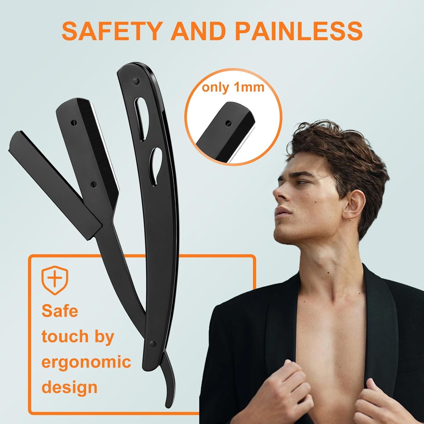 Straight Razor for Men, IKOCO Black Straight Edge Razor Kit with 20PCS Barber Shaving Blades, Leather Case, Scissor, Tweezer, Black