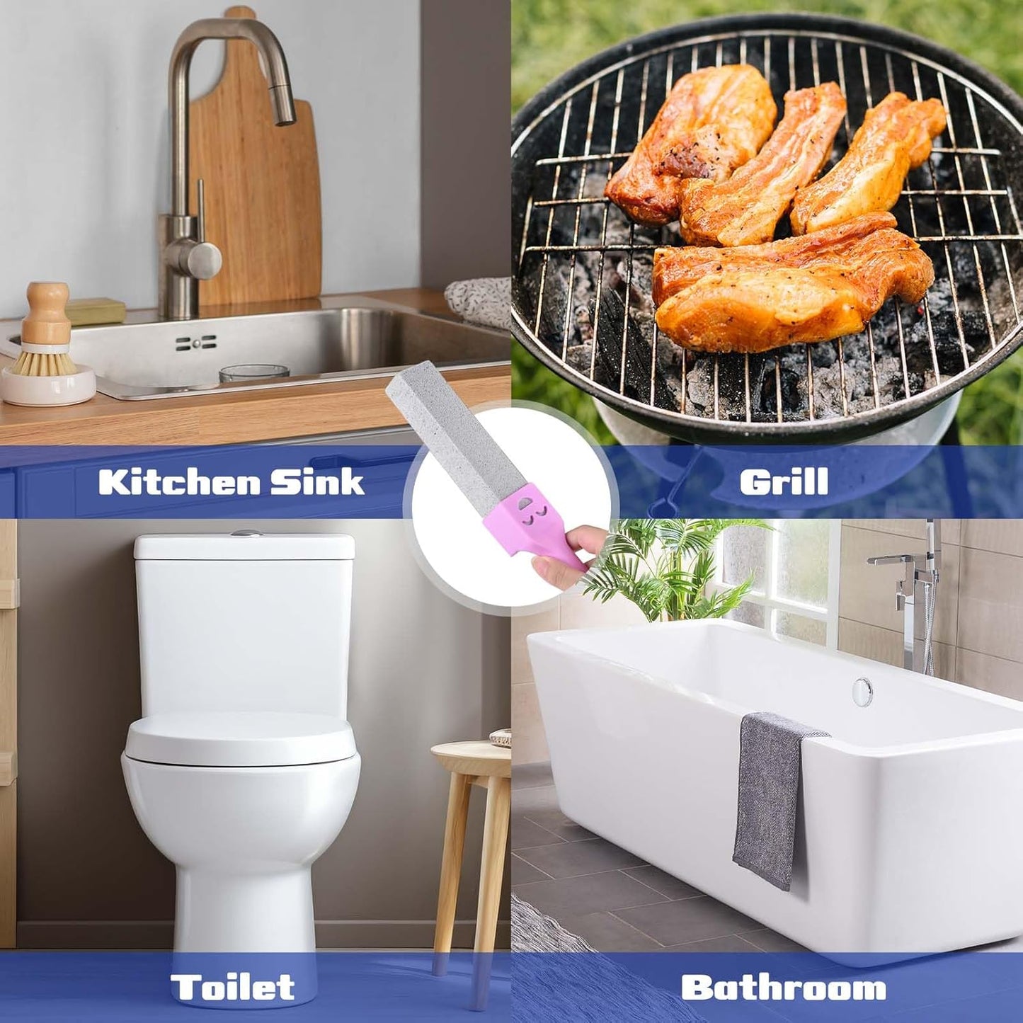 CONLI 8 Pack Pumice Stone Toilet Bowl Cleaner, Toilet Pumice Stone with Handle Remove Toilet Bowl Hard Water Rings Suitable for Cleaning Toilet Bathroom Kitchen Sink Grill