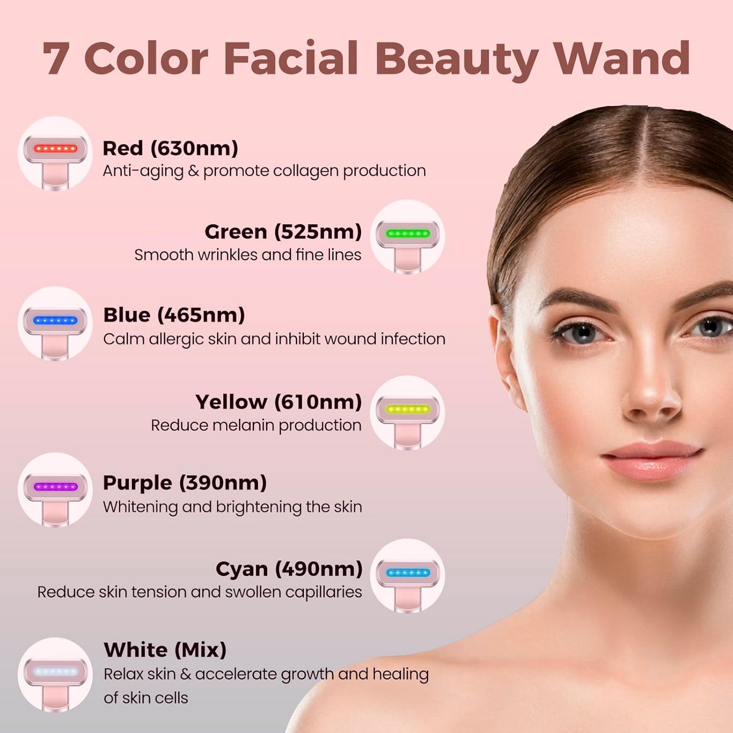 Red-Light-Therapy-for-Face,7 in 1 LED Light-Therapy-Wand for Face and Neck - Microcurrent Facial Device for Anti-Aging - Face & Eye Massager Skincare (7 Colors led Light)