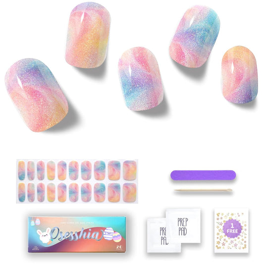 Semi Cured Gel Nail Strips, 20 pcs Nail Wraps, Glaze Stickers, Salon Quality French Manicure, Full Decal Gel Polish Strips, Long Lasting SCG, Easy on, UV Required (Starburst)