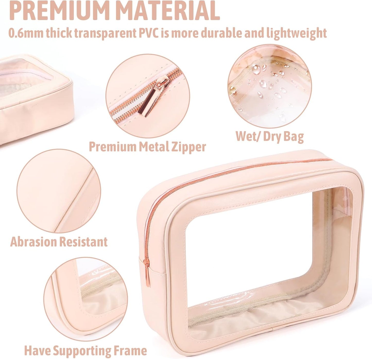 5PCS Clear Toiletry Bag,TSA Approved Travel Makeup Pouch with Zipper for Cosmetics and Toiletries，Diaper Bag Organizer Pouch Set，Women's Purse Organizer and Clear Car Bag