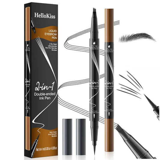 4-Fork Tip Microblading Eyebrow Pen - 2-in-1 Waterproof Eyebrow Pencil, Long-Lasting Natural Hair-Like Brows, Smudge-Proof & Easy to Use (04#Black)