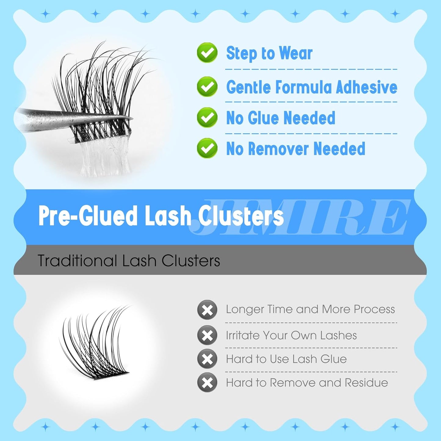 Natural Self Adhesive Eyelashes 10-16MM Wispy Press on Lashes Pre Glued Lash Clusters No Glue Needed Press on Eyelash Clusters Reusable Self Adhesive Lash Clusters Easy to Apply by JIMIRE