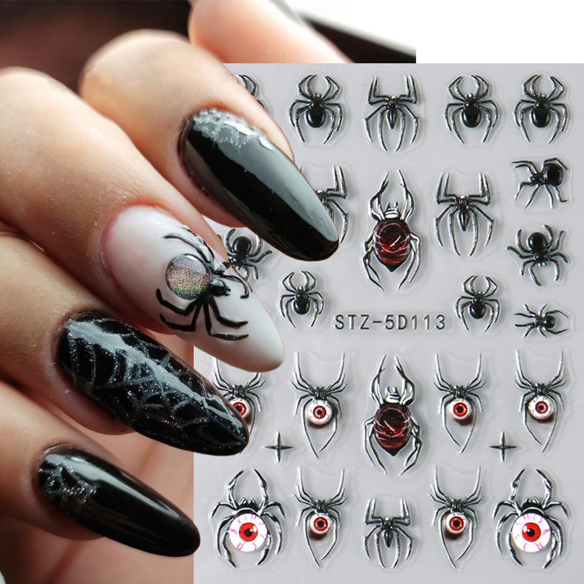 3 Sheets Halloween Nail Stickers 5D Embossed Goth Nail Art Stickers Bloody Drop Heart Ghost Spider Web Designs Nail Art Supplies Cute Gold Ghost Nail Decals for Women Girls Holiday Acrylic Nails DIY