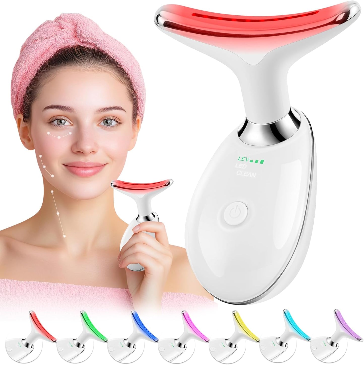 Red-Light-Therapy-for-Face, Facial Massager Wand with 7 Color - Birthday, Christmas, Mothers Day, Valentines Day, Self Care Gifts for Her Women Mom Best Friend Wife Teacher (White)