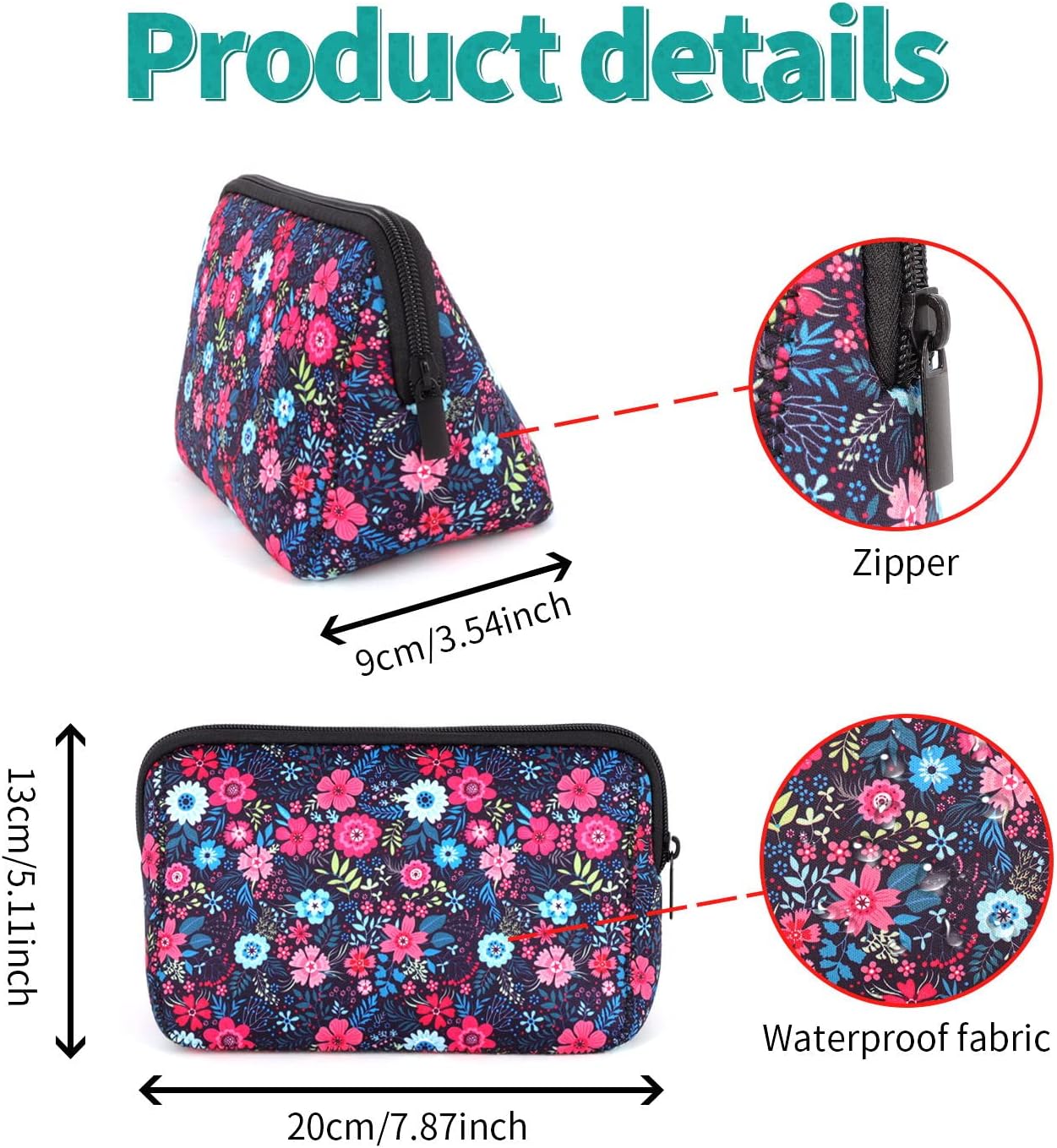 Cosmetic Bag Waterproof Neoprene Zipper Pouch Travel Portable Toiletry Makeup Bags Organizer Case for Women and Girls