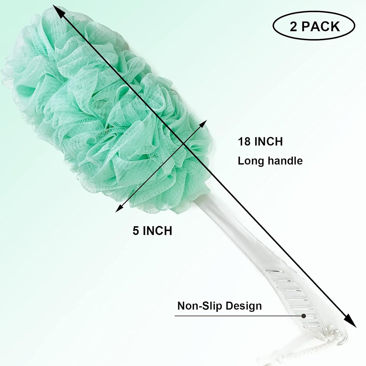 PPHAO - Bath Loofahs on a Stick for Men - Bath Brush Long Handle for Shower Elderly - Loofah Sponge for Women - Plastic Loofah - Bath Body Brush - Green Loofah - 2Pack