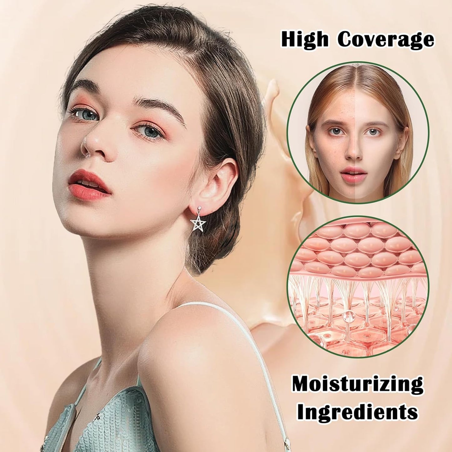 Natural Mushroom Head Air Cushion CC Cream & Loose Setting Face Powder Set,3-Color Concealer Palette with Makeup Sponge & Makeup Brush