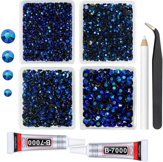 Sapphire Blue AB Resin Rhinestones w B7000 Jewelry Glue for Bedazzling Crafting 3mm 4mm 5mm 6mm Dark Blue Flatback Jelly Stones Bulk Diamonds Gems for Nails Face Makeup Tumblers Crafts Decor