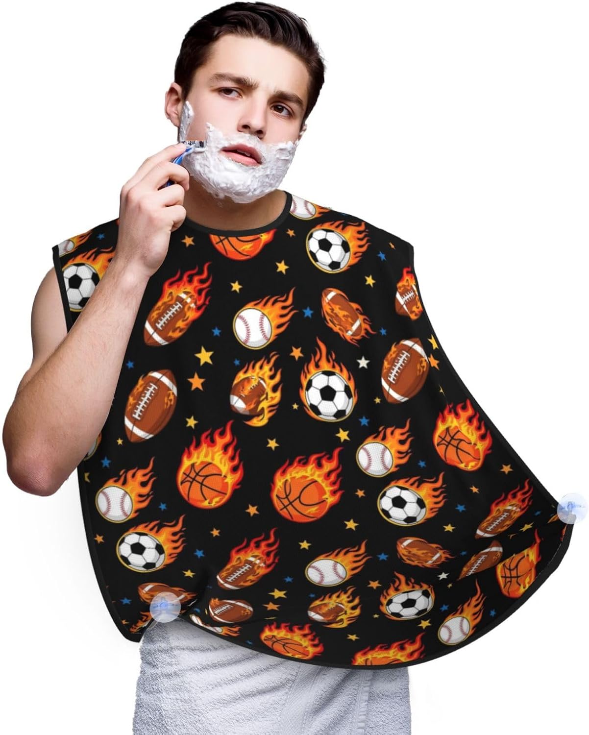 Beard Trimming Hair Catcher, Fire Ball Soccer Basketball Baseball Football Sport Shave Bib, Non-Stick Bib Apron Waterproof, Shaving Tool for Men for Husband Father’s Day