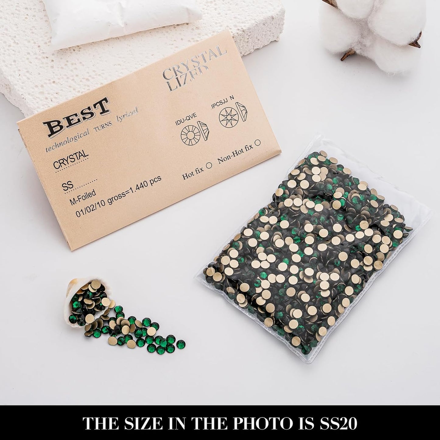 Novani Malachite Green Rhinestones 1440pcs Flat Back Round Rhinestone Style 2088 Sparkly Crystal Gemstones for Nail Art and Crafting SS20,4.6-4.8mm