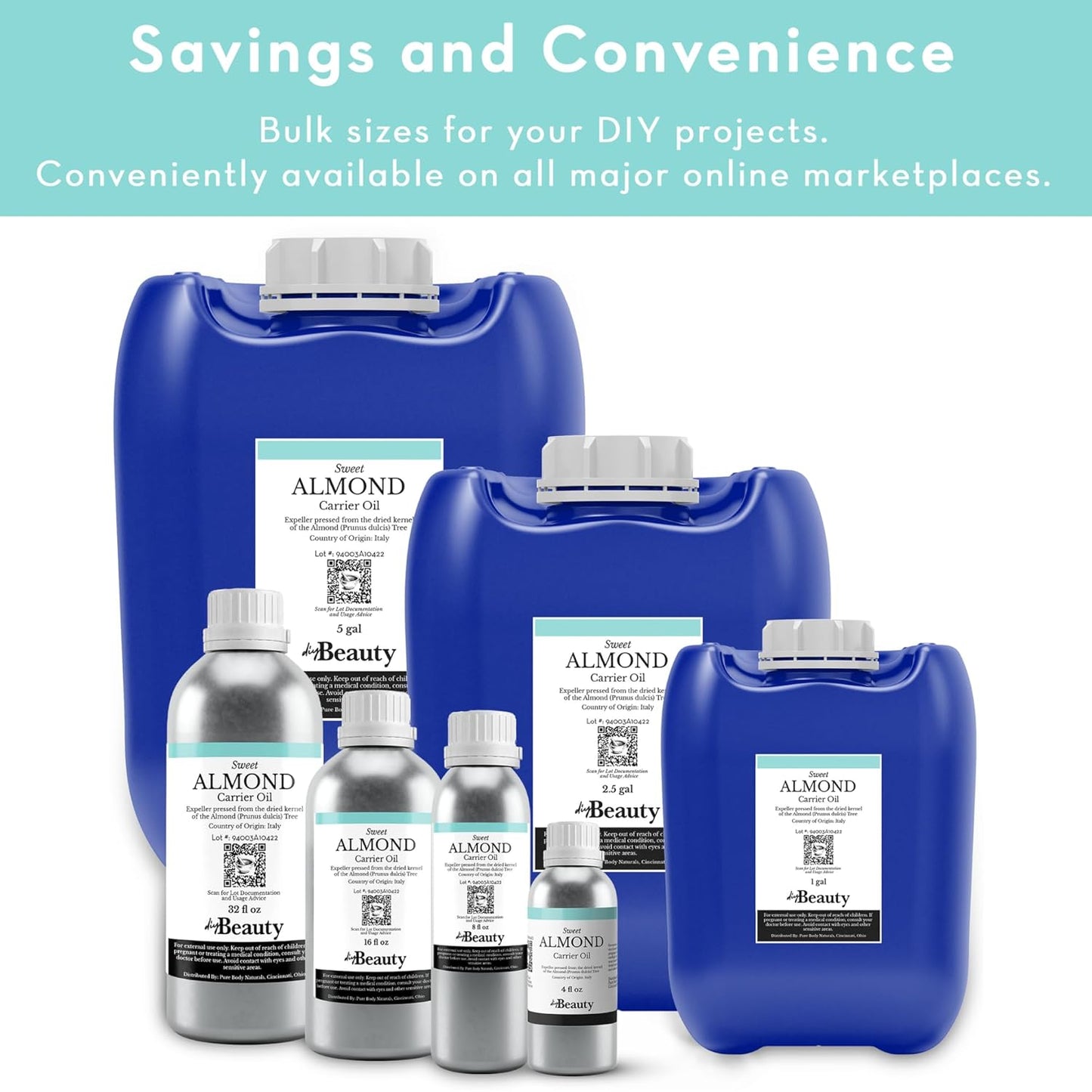 Bulk Sweet Almond Oil - Large 2.5 Gallon Jerrican, Cold Pressed 100% Pure - Moisturizer for Skin, Hair, Body, Carrier Oil for Massage Oils - by DIYBeauty