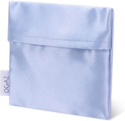 DGAZ Silk Sanitary Napkin Storage Bag, Period Bag for Teen Aged Girls, Portable Period Bag for Panty Liners/Menstrual Cup/Small Tampons，Mini Makeup Bag for Purse(Celeste)