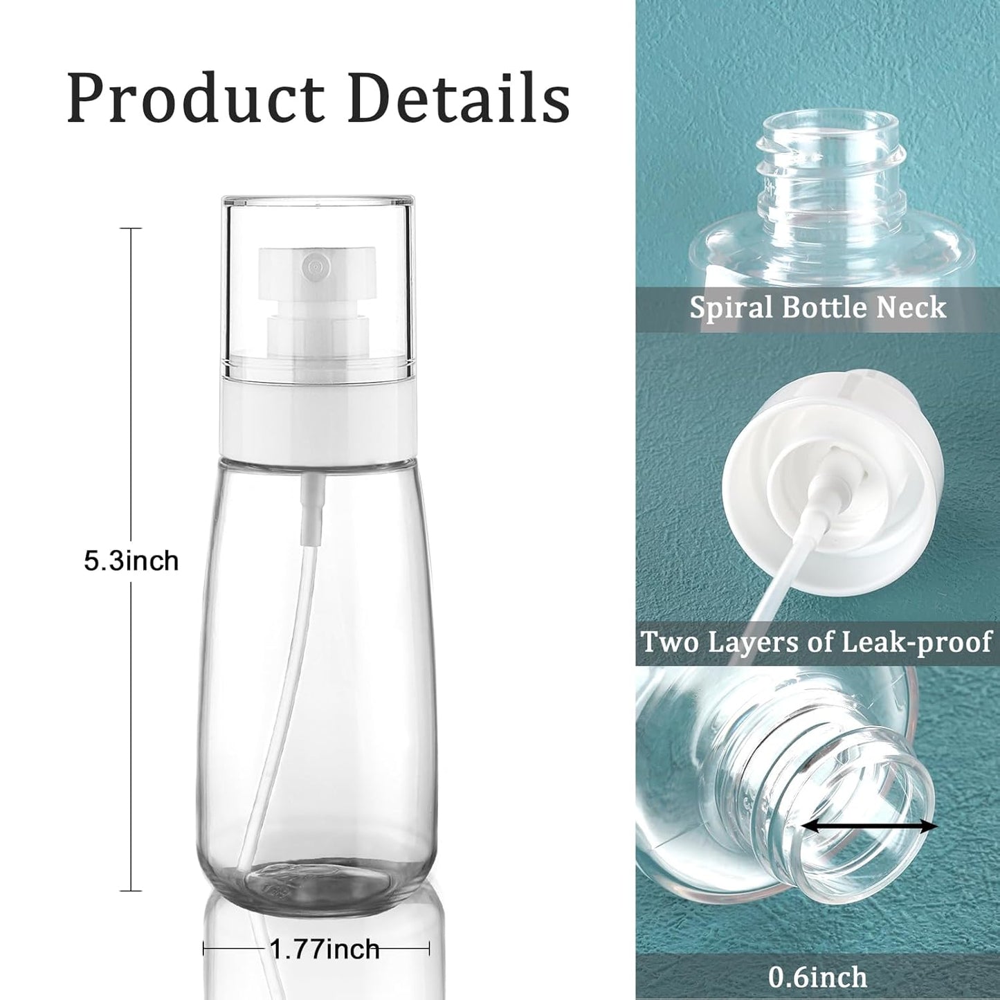 Cosywell Travel Spray Bottle TSA Approved 3.4oz 100ml 6 Pack Leak Proof Travel Spray Bottle Empty Small Spray Bottles for Perfume Essential Oils Toners Rose Water Cosmetics (6PCS-2PinkBlue2Clear)