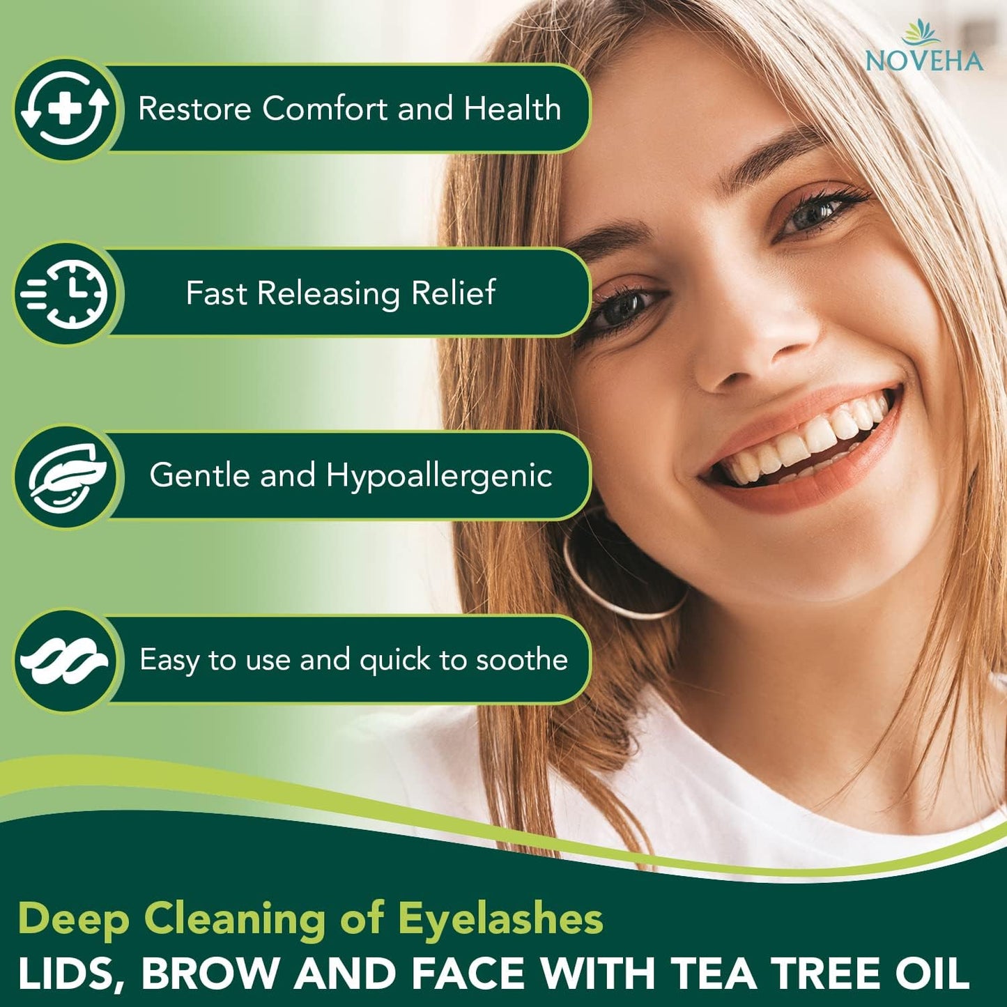 NOVEHA Demodex Eyelid & Lash Wipes | Box of 60 Individually Wrapped Extra Strength Cleansing Eyelash Wipes - Battles Irritated Eyes - Naturally Remove Debris (Pack of 3)