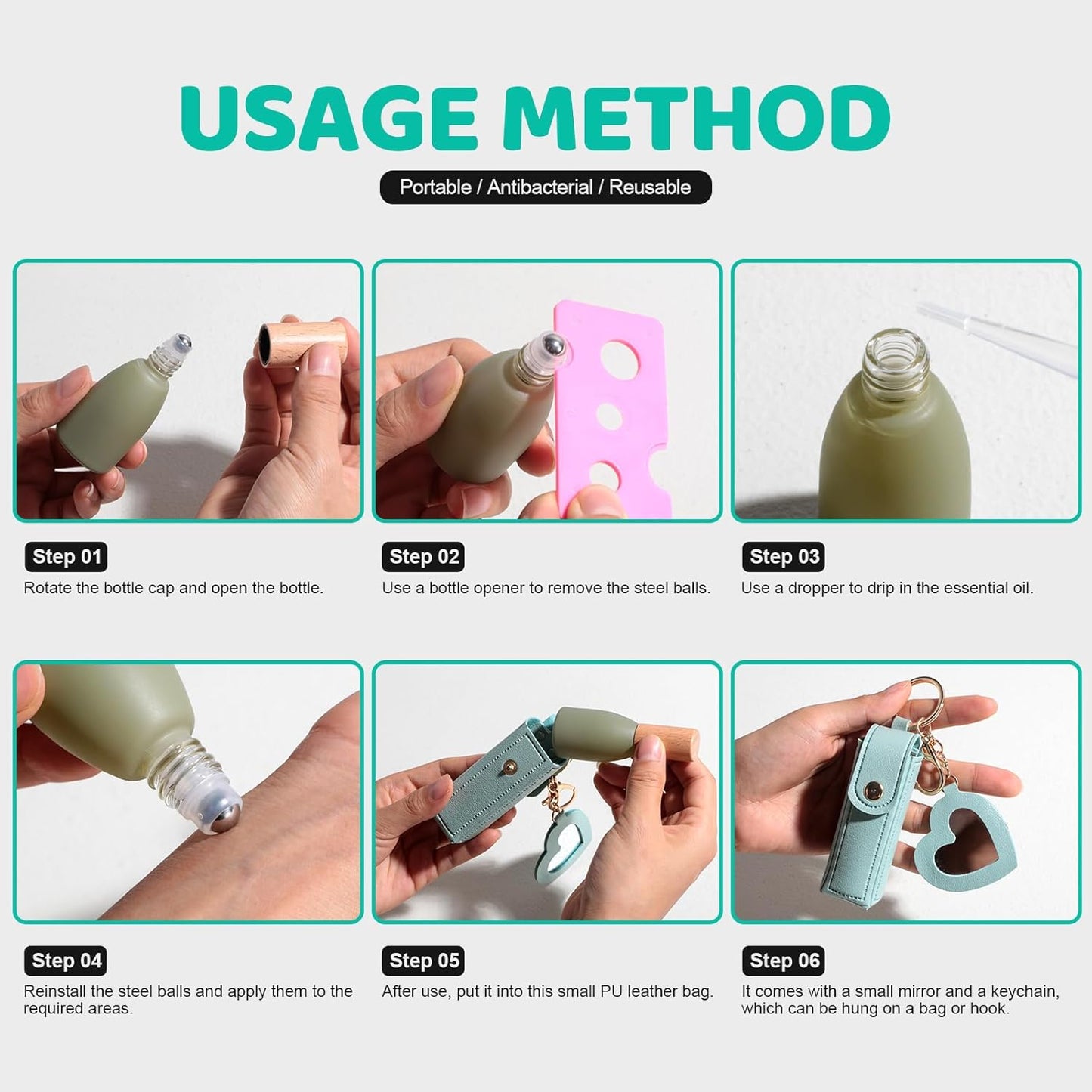 JPNK 4 Pack Essential Oils Roll-on Bottles with Stainless Steel Roller Balls for Aromatherapy and Perfumes with Portable Small Bag