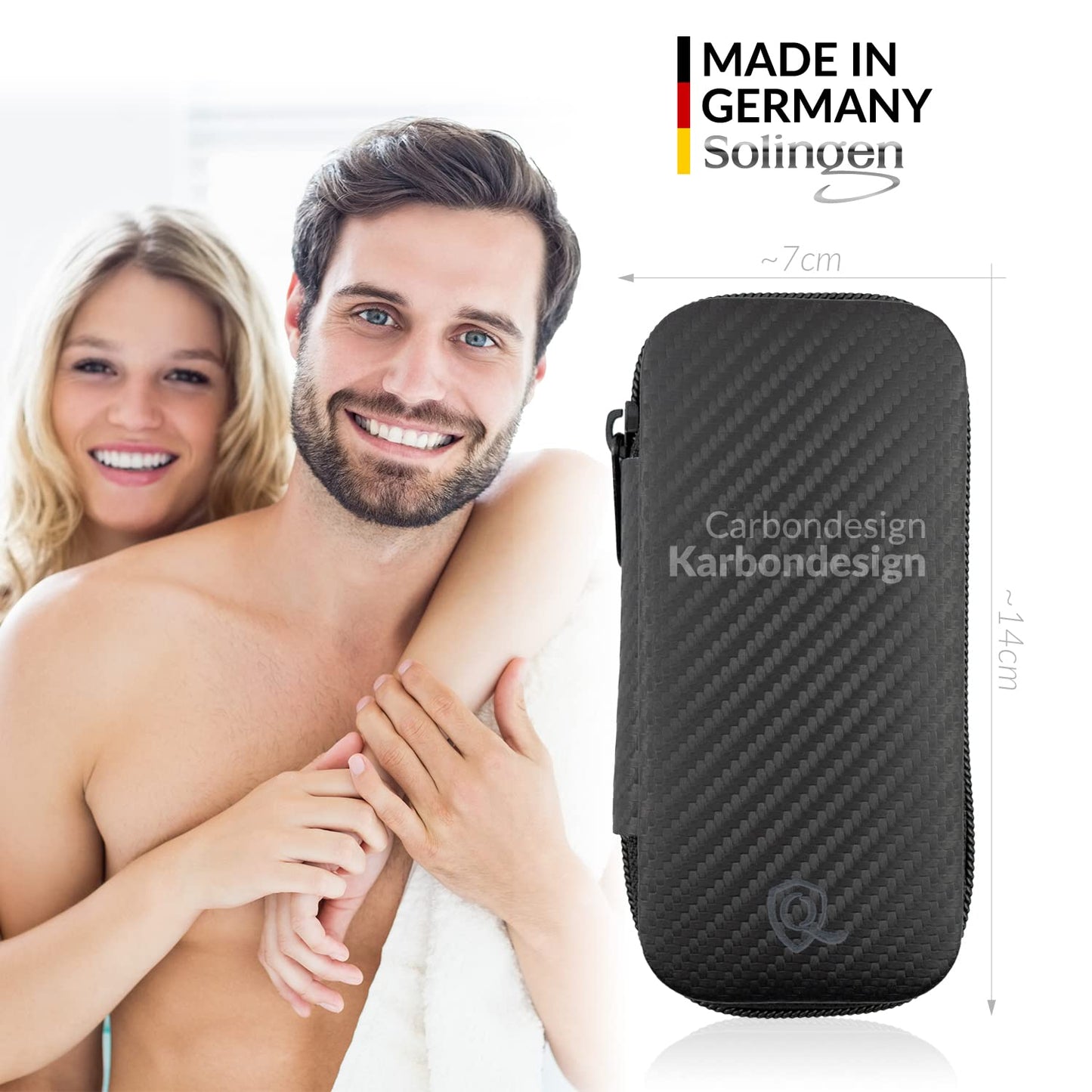 Manicure Set Solingen Made in Germany - 7 Piece Exclusive Finger & Toe Nail Clippers Kit for Women and Men in Vegan Leather Case, Color Carbon