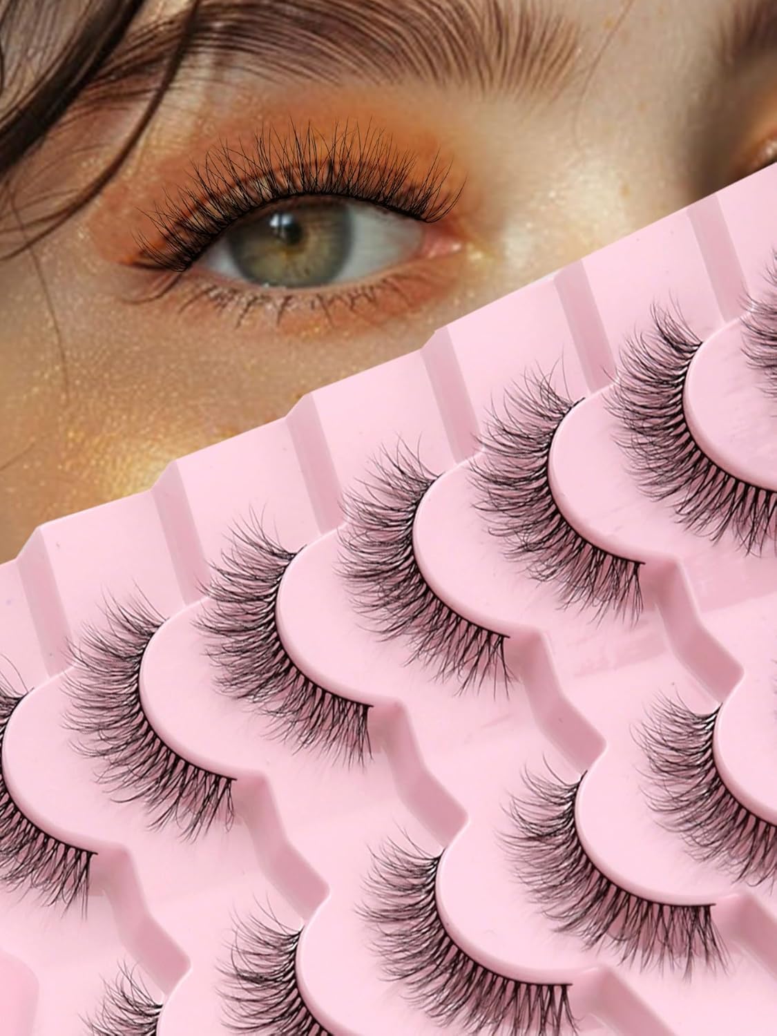 Natural Lashes Eyelashes Wispy 12mm False Lashes Soft Strip Lashes 3D Volume Eyelashes Thin Cotton Band Natural Eye Lashes C Curl Eyelash Siligli Lash Pack 7 Pair