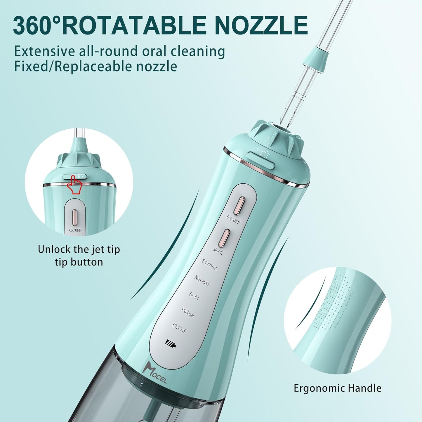 Water Dental Flosser for Teeth - 350ML Large Tank 5 Modes & 6 Tips Cordless, Oral Irrigator Waterproof, Portable Teeth Cleaning and Flossing with Effective Plaque Remover for Adults (Green)