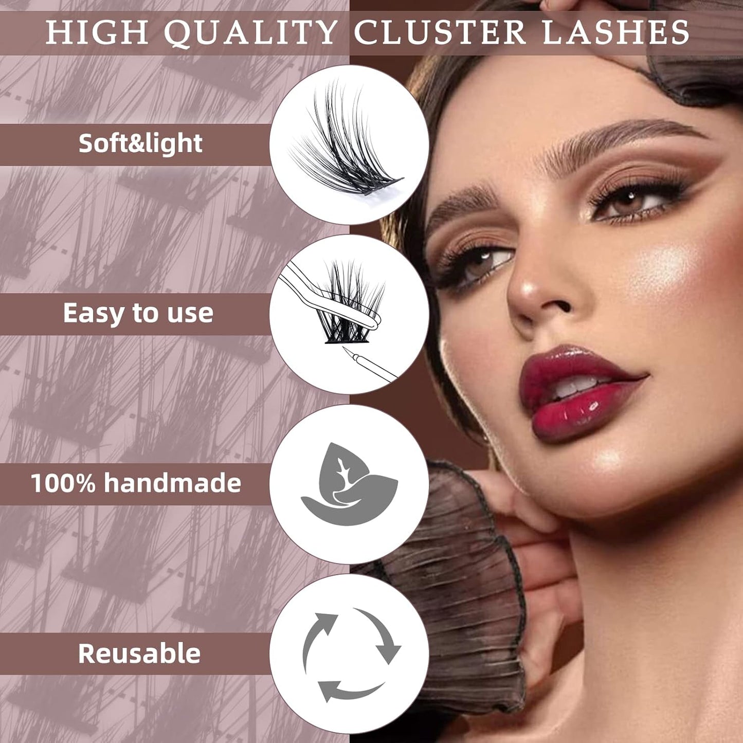 QUEWEL Cluster Lashes 72 Pcs Wide Stem Individual Lashes C/D Curl 8-16mm Length DIY Eyelash Extension False Eyelashes Soft for Personal Makeup Use at Home (Fluffy02-D-12)