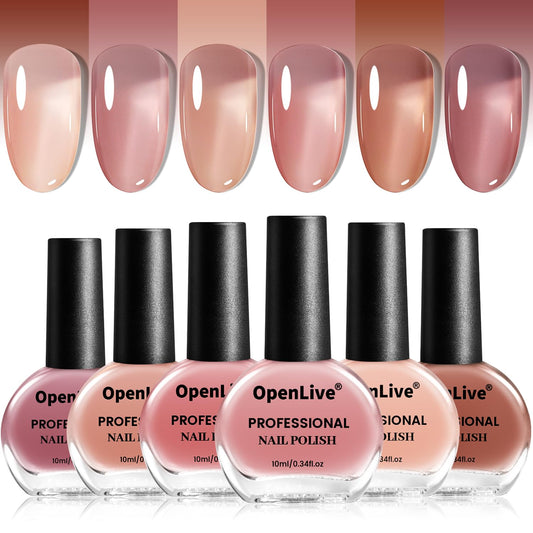 Jelly Nail Polish Set 6 Colors Nude Pink Pale Purple Jelly Quick Dry Nail Polish Set for Nail Art Manicure DIY Salon