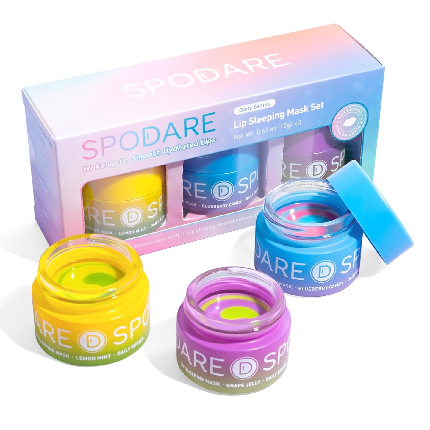 3-in-1 Dual-Color Sleeping Lip Mask Set – Blueberry, Grape and Lemon, Hydration & Repair for Dry Cracked Lips, Infused with Vitamin C, Lip Moisturizer for Nourishing Lips, 1.26 Fl Oz