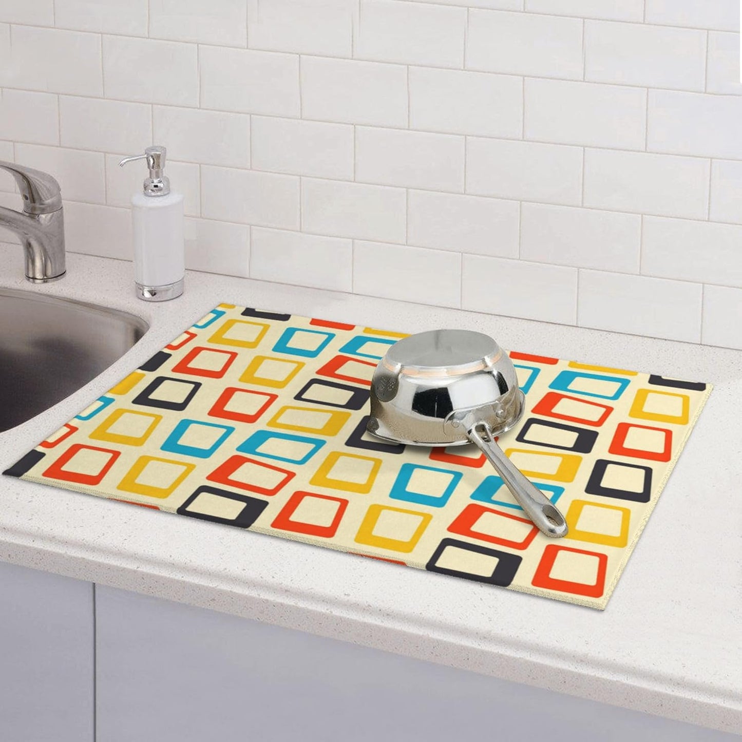 Mid Century Modern Dish Drying Mat for Kitchen Counter Decorative Drying Pad 18x24 Inch Absorbent Reversible Retro Dish Drainer Rack Mats