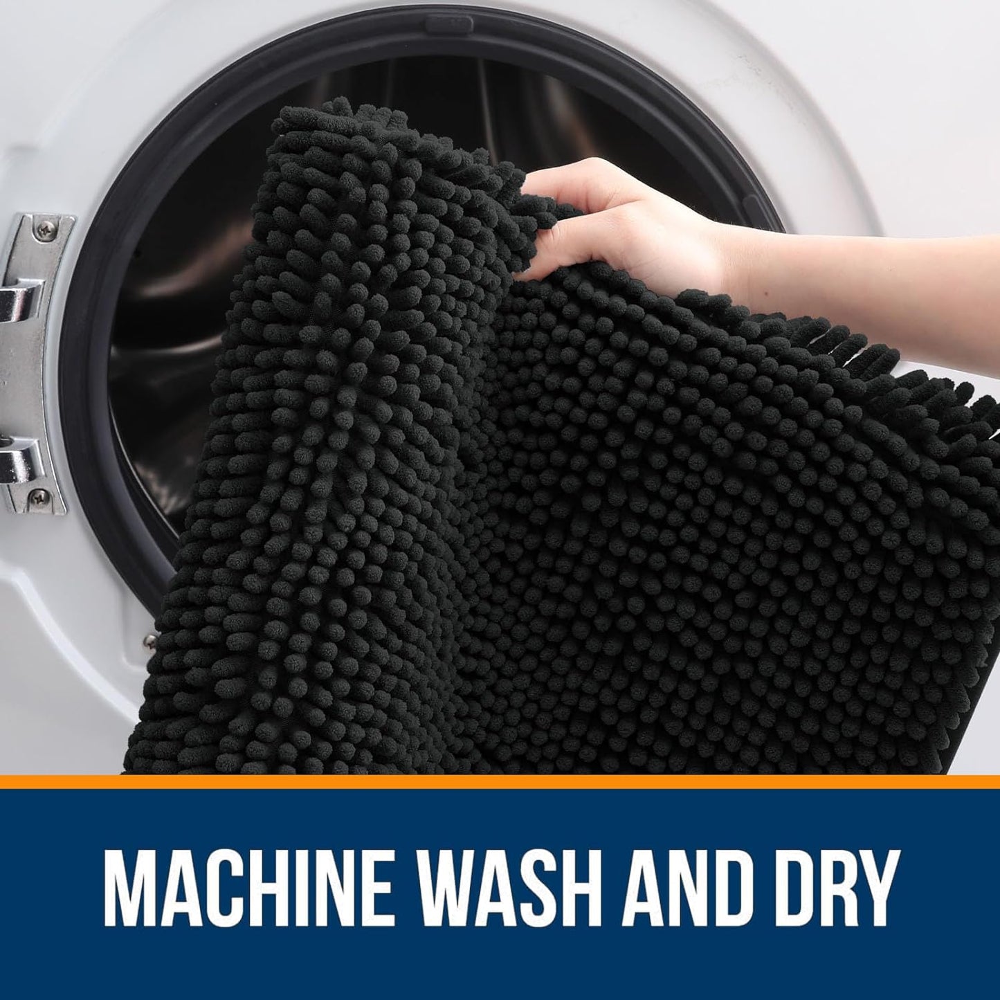 OLANLY Bathroom Rugs 36x24, Extra Soft Absorbent Chenille Bath Rugs, Rubber Backing Quick Dry, Machine Washable Bath Mats for Bathroom Floor, Tub and Shower, Home Decor Accessories, Black