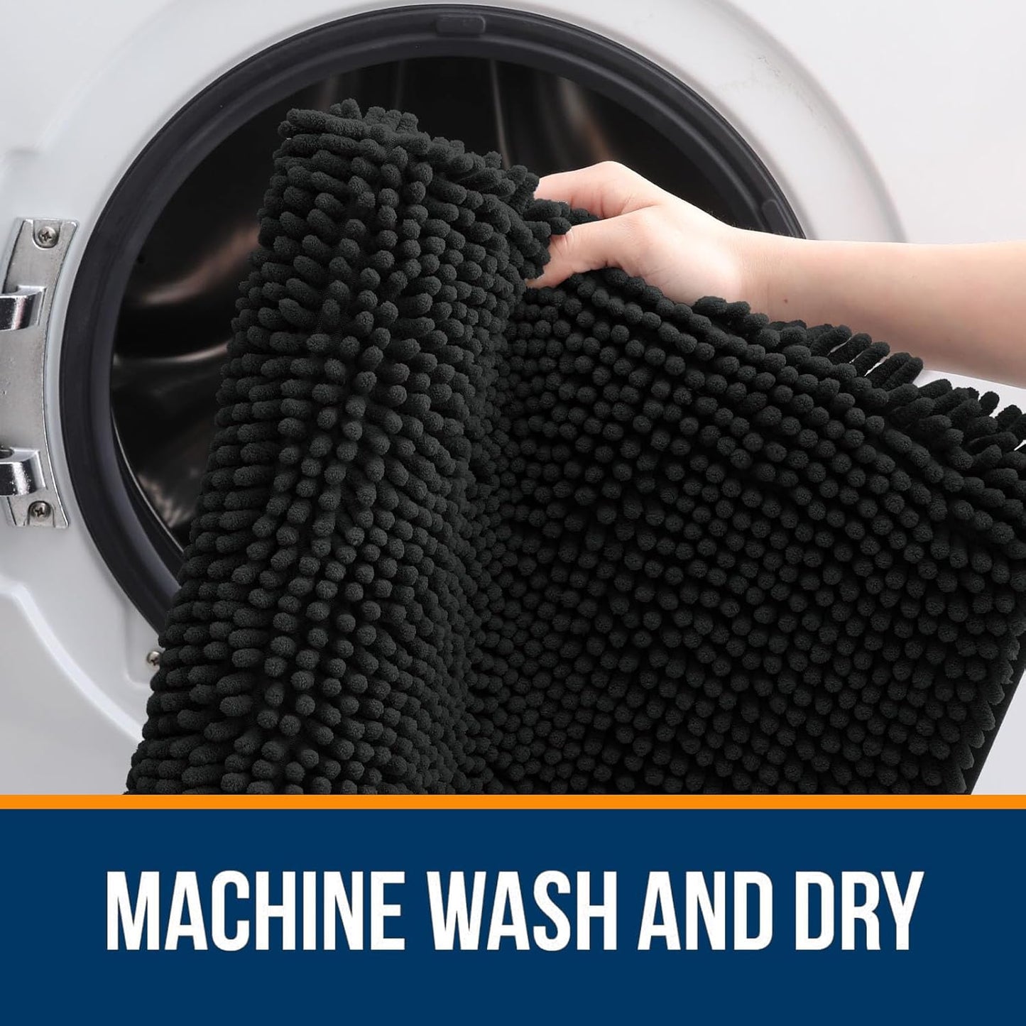 OLANLY Bathroom Rugs 44x24, Extra Soft Absorbent Chenille Bath Rugs, Rubber Backing Quick Dry, Machine Washable Bath Mats for Bathroom Floor, Tub and Shower, Home Decor Accessories, Black