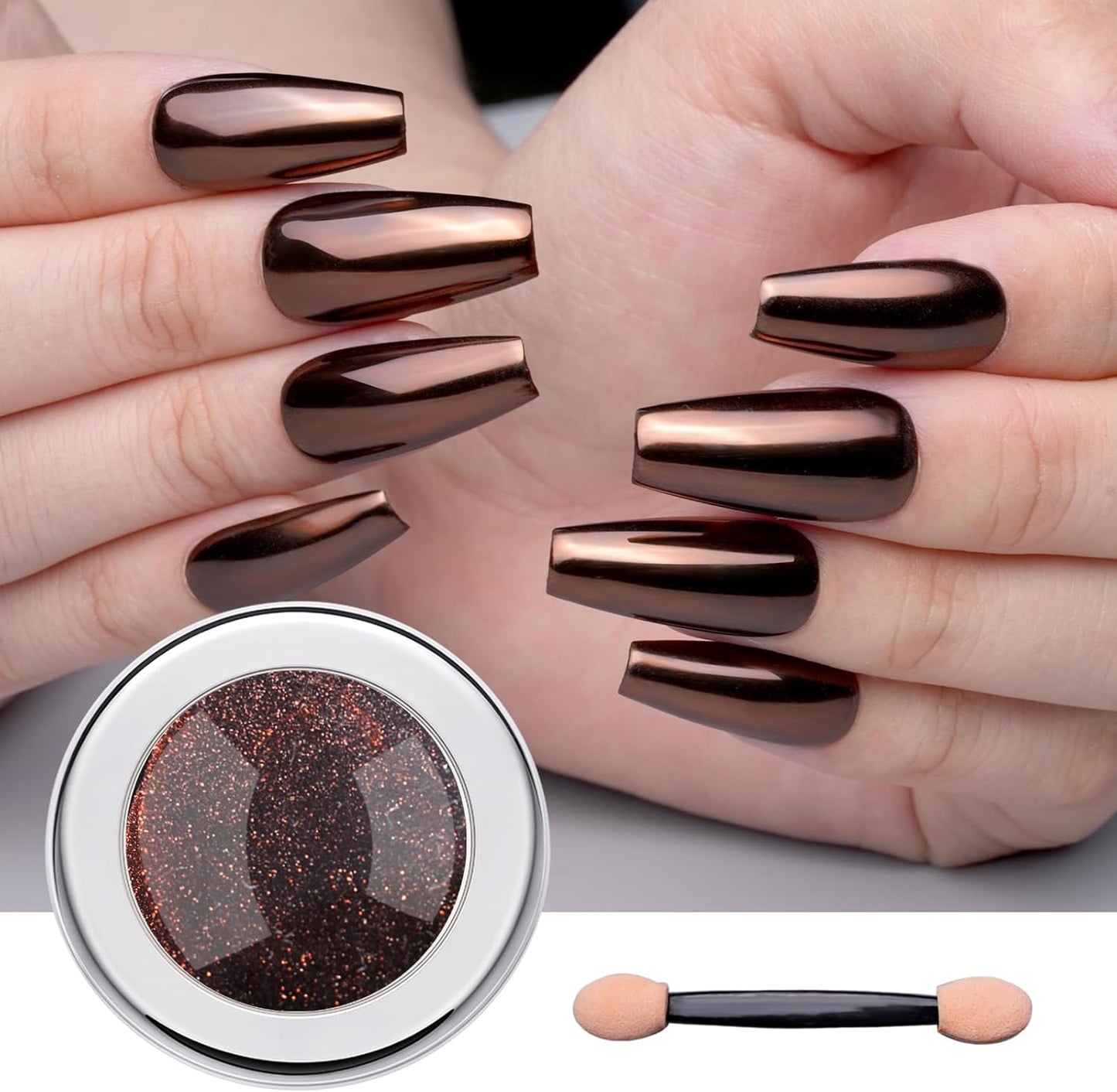 Pretty Diva Chrome Nail Powder - Coffee Chocolate Effect Nail Art Mirror Chrome Nail Powder, Brown Metallic Mirror Chrome Powder Pigment for Nail Art Decoration