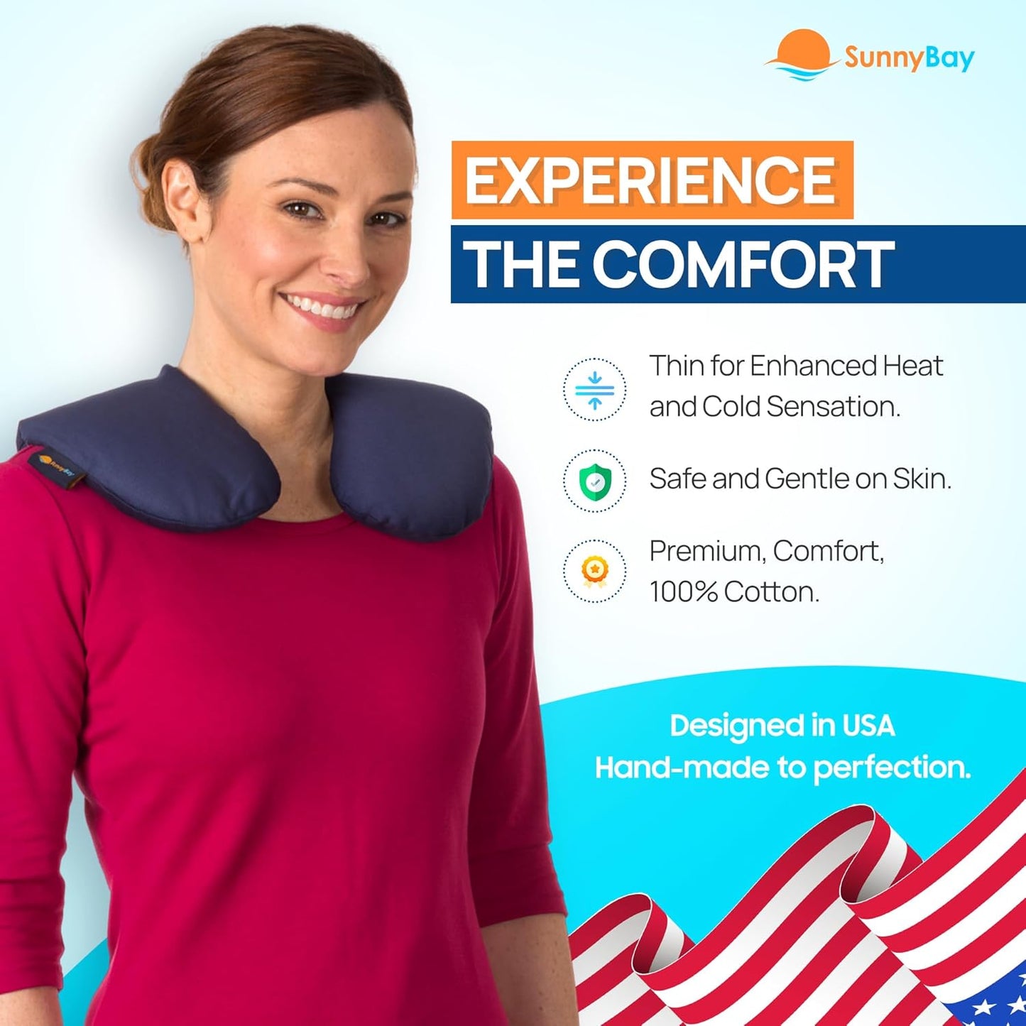 SunnyBay Microwave Heating Pad, Microwavable Cold or Heated Neck Pillow with Shoulder Coverage, 2.5 lb Moist Bean Bag Compress with Washable Cotton Cover,15x15 inches (Unscented Blue)