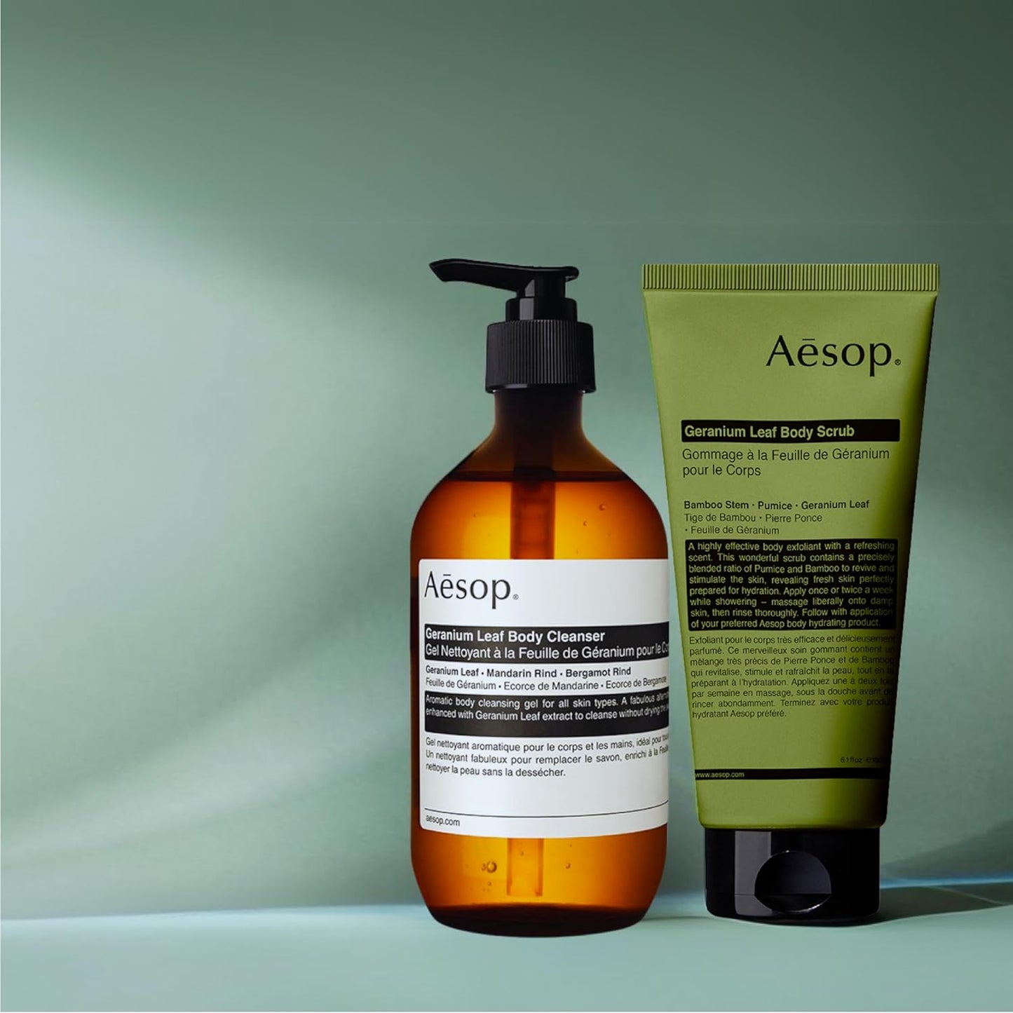 Aesop Geranium Leaf Body Cleanser + Scrub | 16.9 oz + 6.2 oz