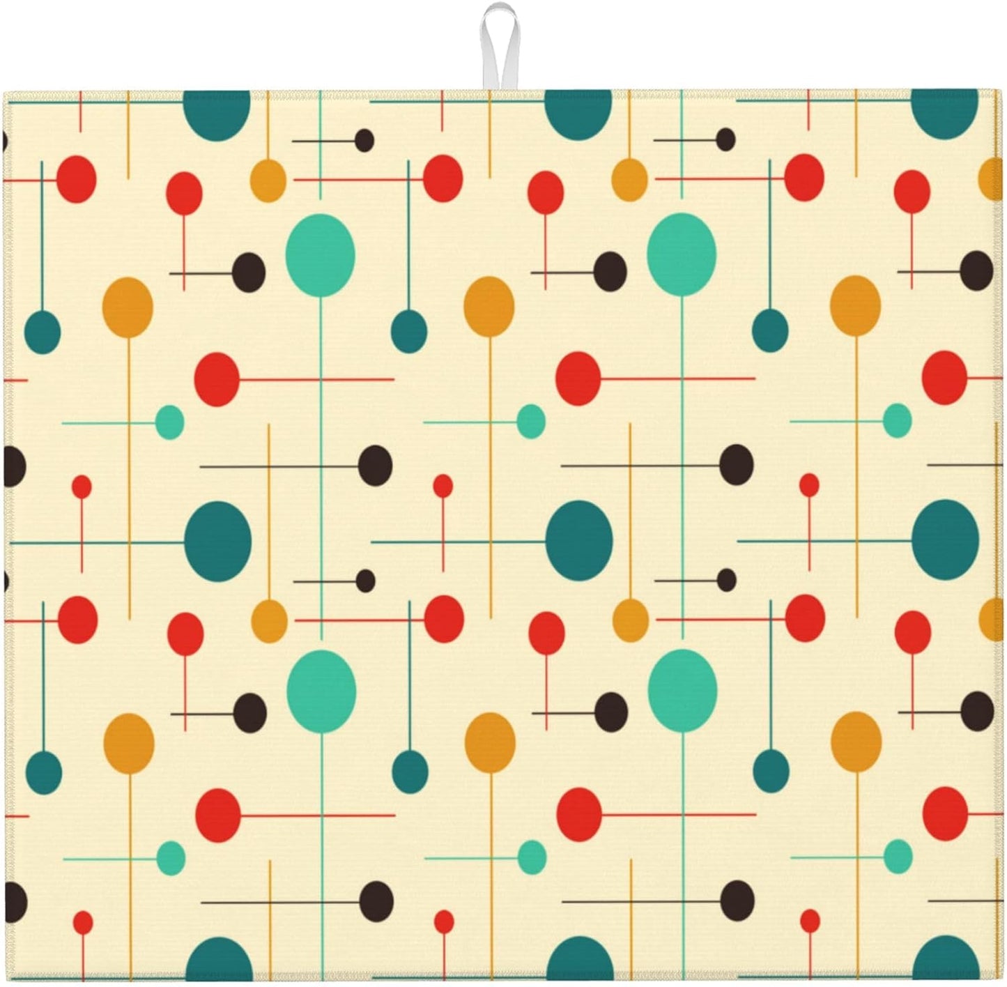 Mid Century Modern Atomic Retro Dish Drying Mat for Kitchen Counter Washable Drying Mat Absorbent Reversible Microfiber Yellow Drying Pad Kitchen Accessories 16"x18"