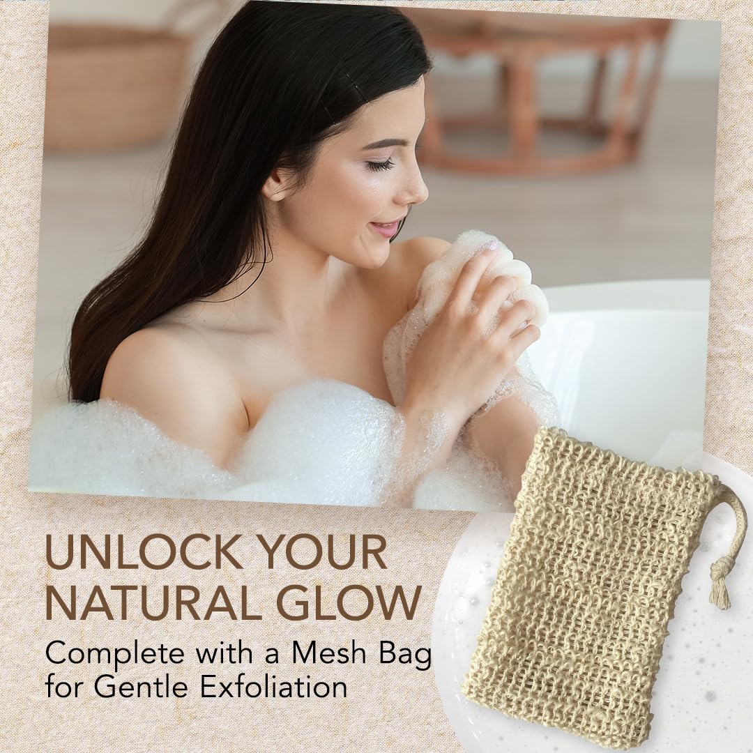 O Naturals 3-Pcs Goat Milk Soap with Soap Saver Bag - Unscented, Triple-Milled, Nourishing, for Sensitive Skin