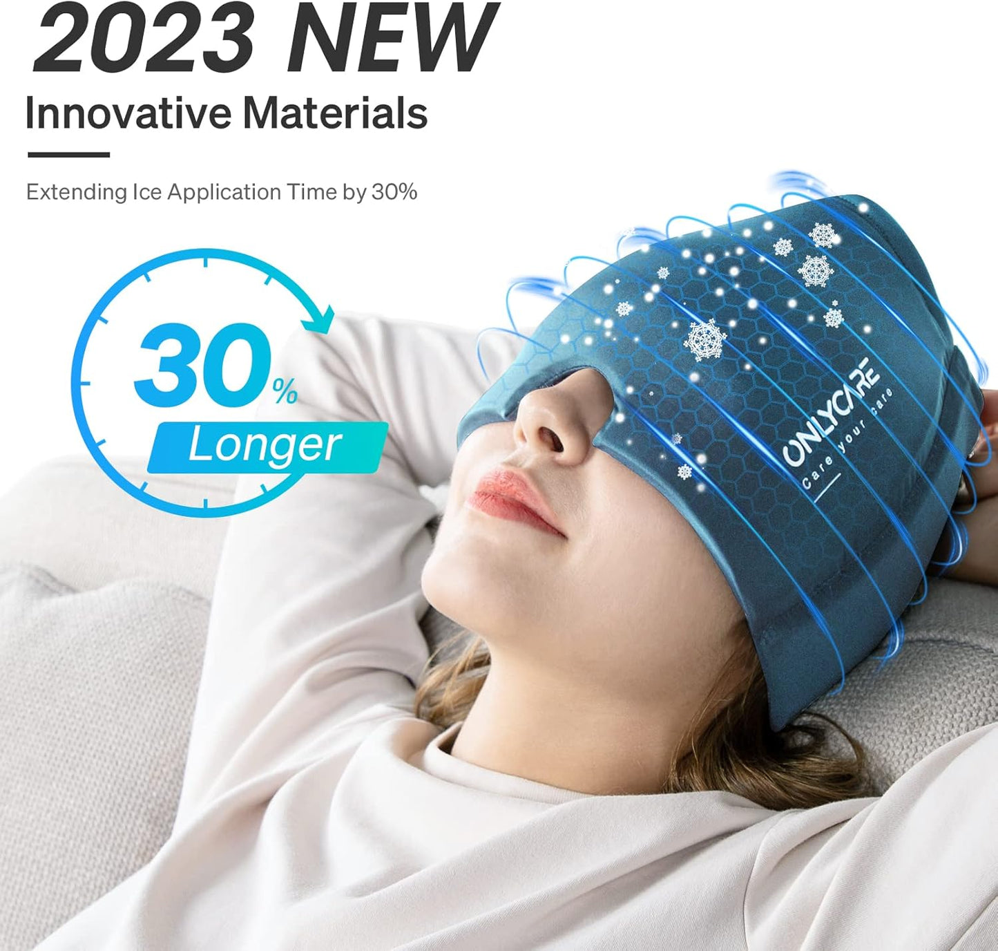 ONLYCARE Migraine Relief Cap, Upgraded Odorless Migraine Ice Head Wrap, Headache Relief Hat for Migraine, Blue
