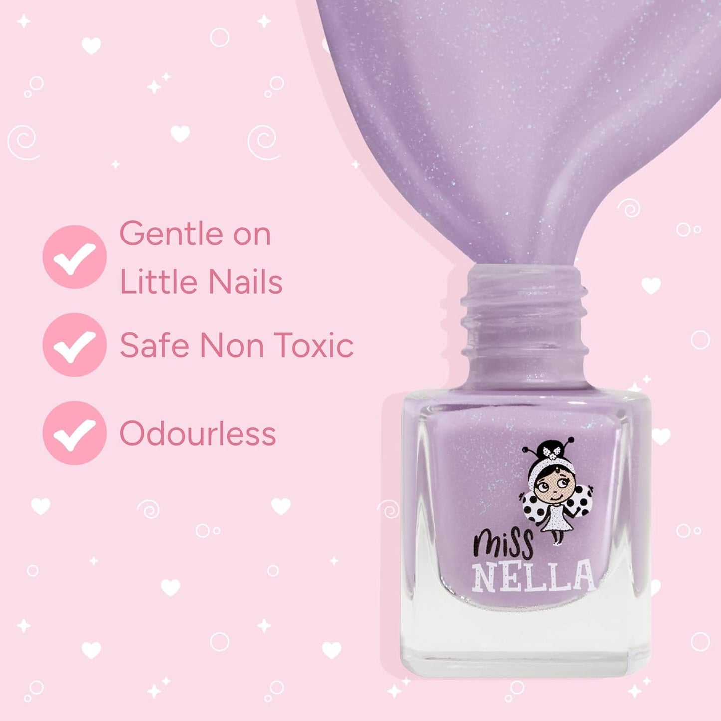 MISS NELLA PURPLE UNICORN- Peel Off, Odour Free, Water Base & Safe for kids nail polish pack OF 3- Sweet Lavender (glitter), Butterfly Wings (glitter) & Little Poppet