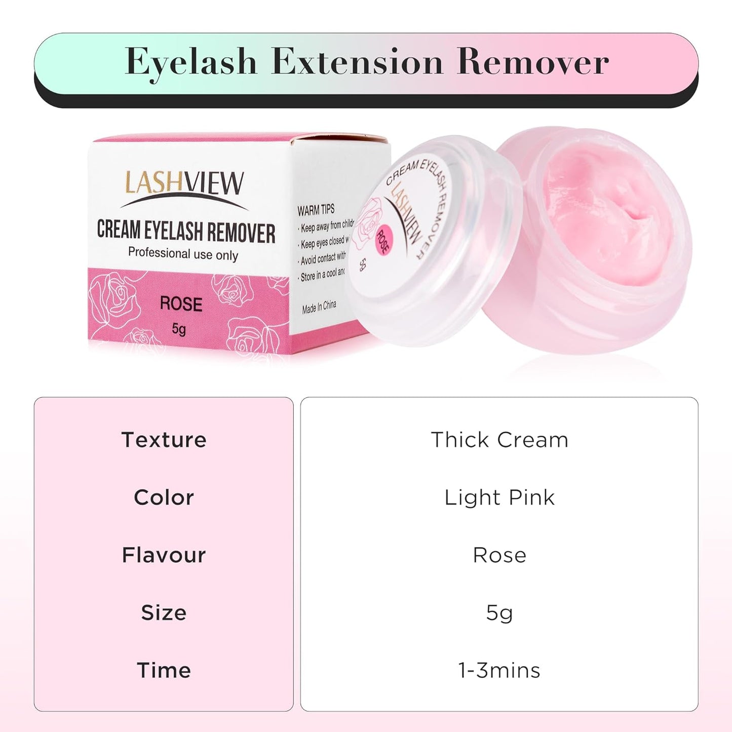 LASHVIEW Eyelash Extension Remover Cream, Light Rose Flavor Cream,Eyelash Adhesive Remover, Professional Eyelash Extensions Remover for Salon,5g