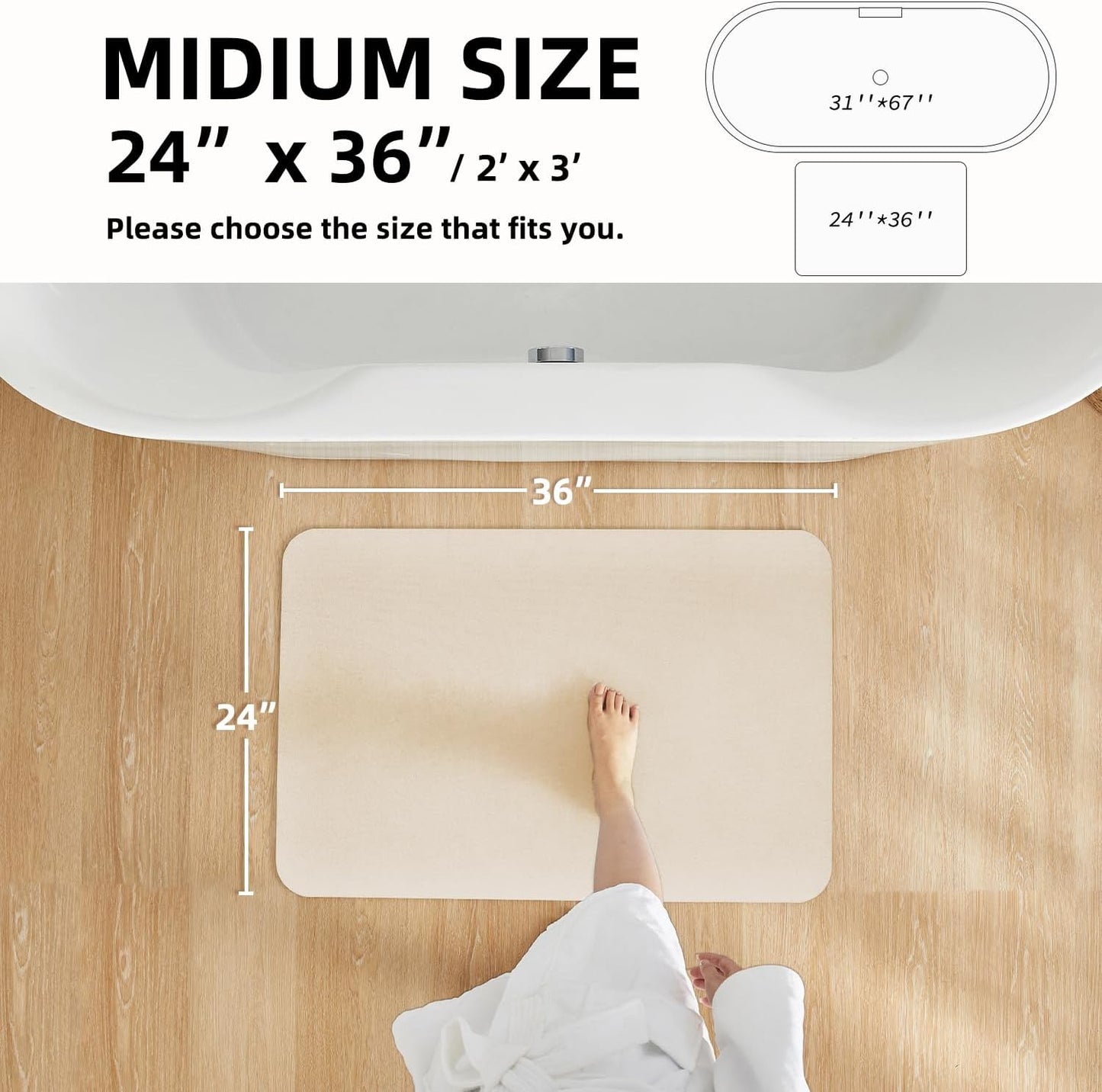 Bathroom Mat Quick Dry, Bathroom Rugs Non Slip Washable Thin Absorbent Bath Mat Fits Under Door Bathroom Floor Mat Perfect for Bath, Shower, or Sink 36"x48" Beige